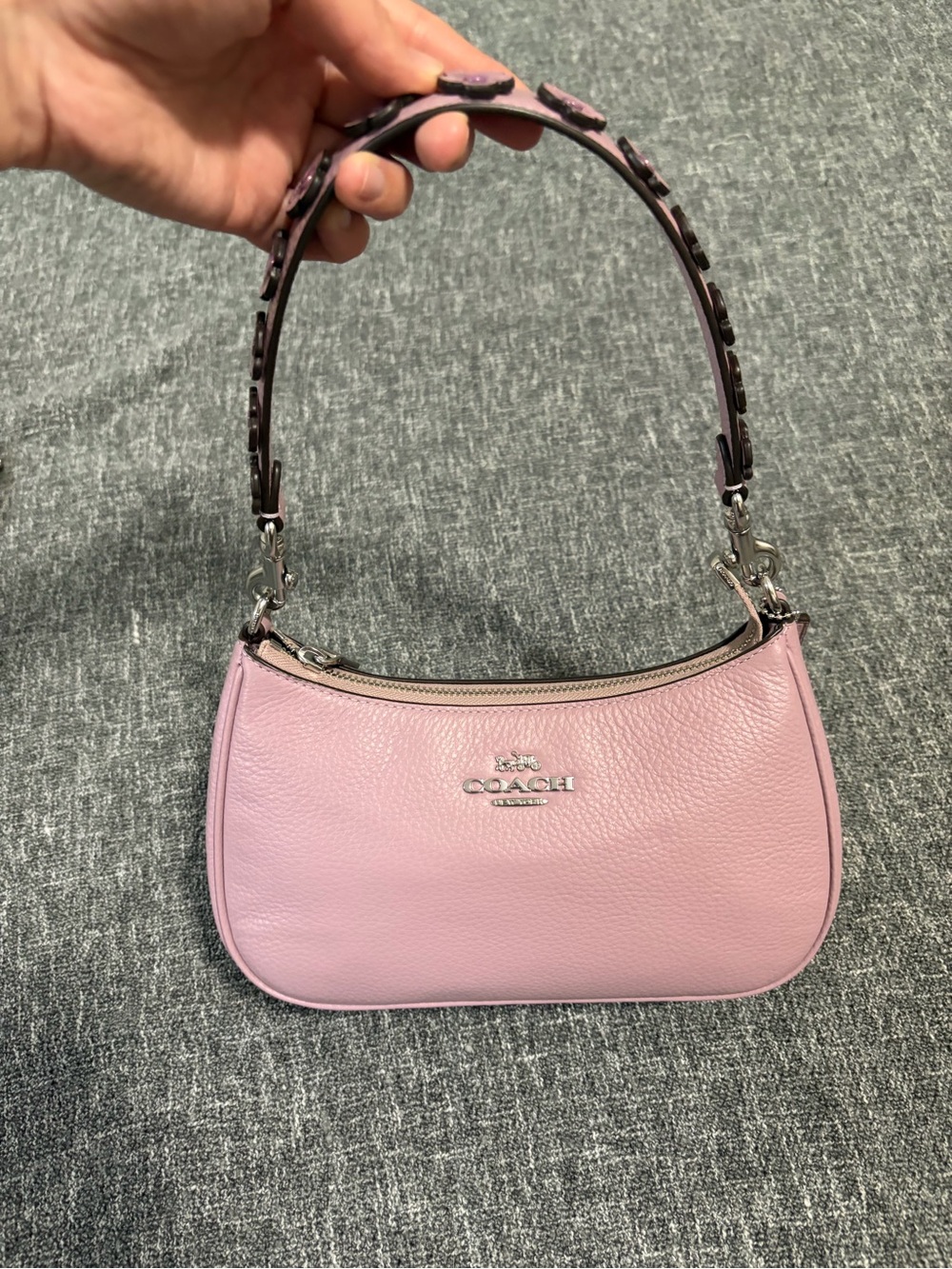 Coach Teri Shoulder Bag with Floral Applique in Lilac with Silver Hardware - Picture 2 of 6